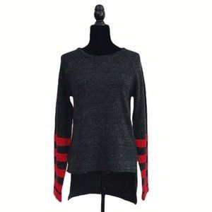 NWT LF Seek The Label Gray & Red Varsity Stripe Hi-Lo Crew Neck Knit Sweater XS
